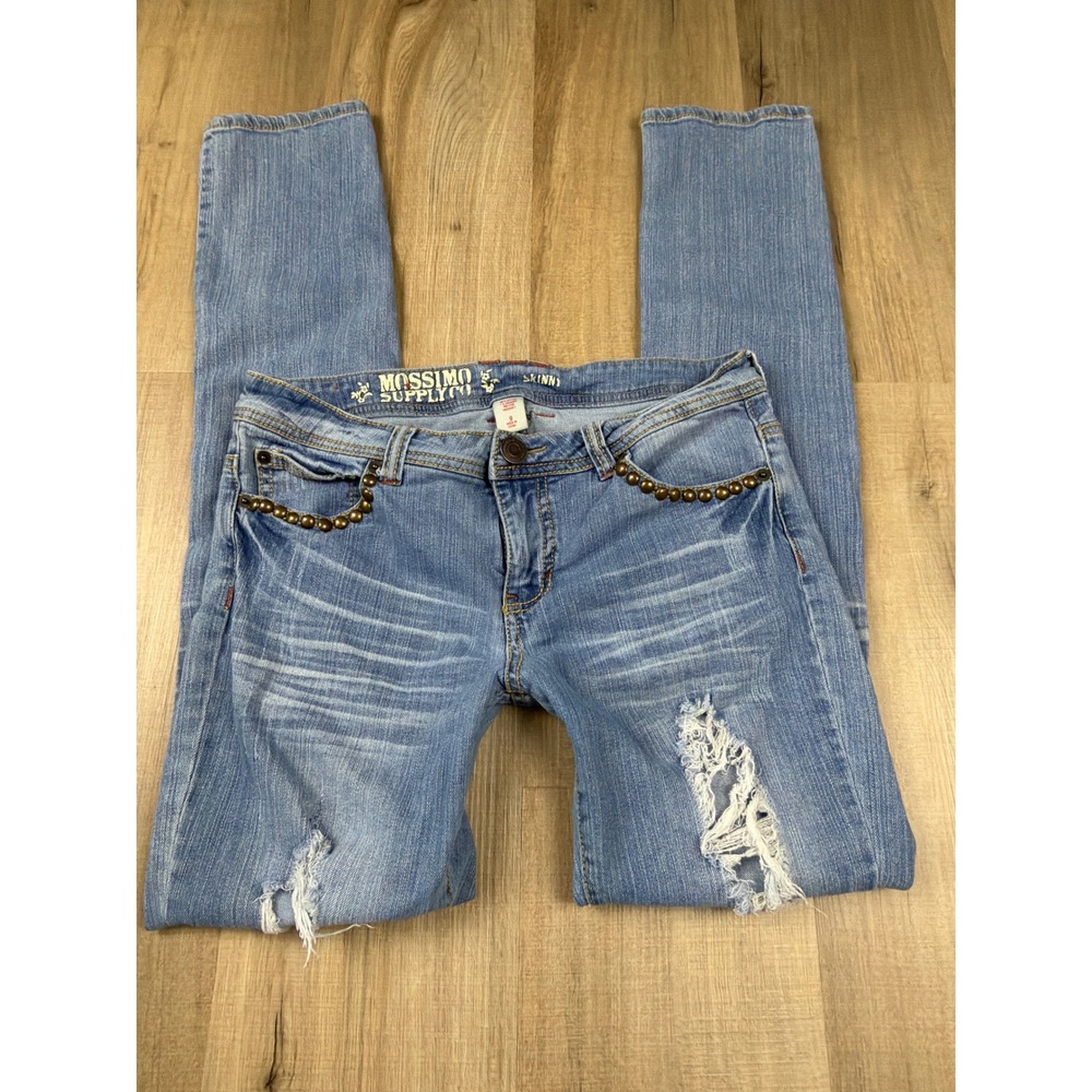 Y2K Low Rise Mossimo Supply Co Womens Distressed Skinny Jeans Studded Size 9